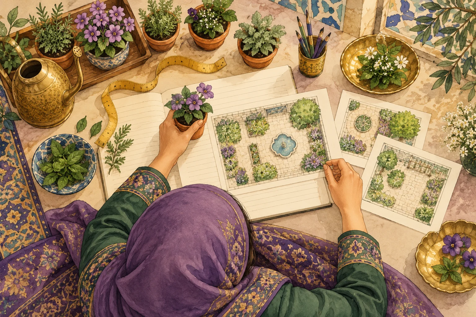 تصویرسازی طراحی باغچه و بررسی اندازه‌ها، منابع و هزینه