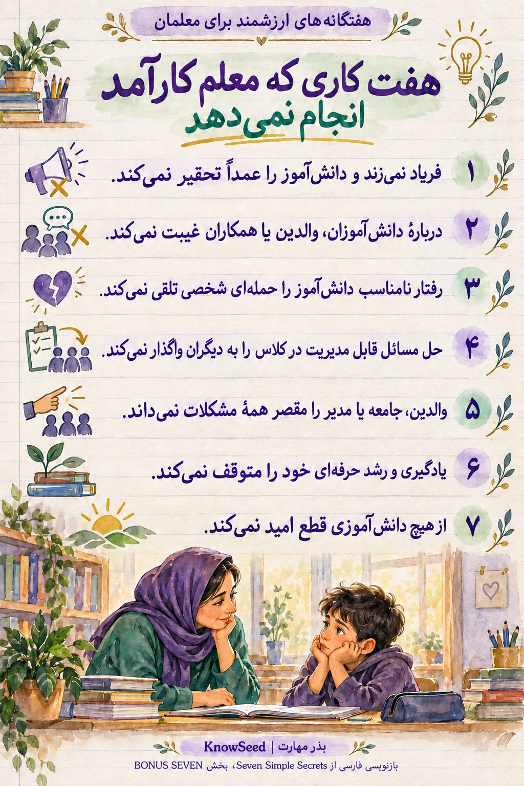 هفت کاری که معلم کارآمد انجام نمی‌دهد؛ هفت نکتهٔ دست‌نویس