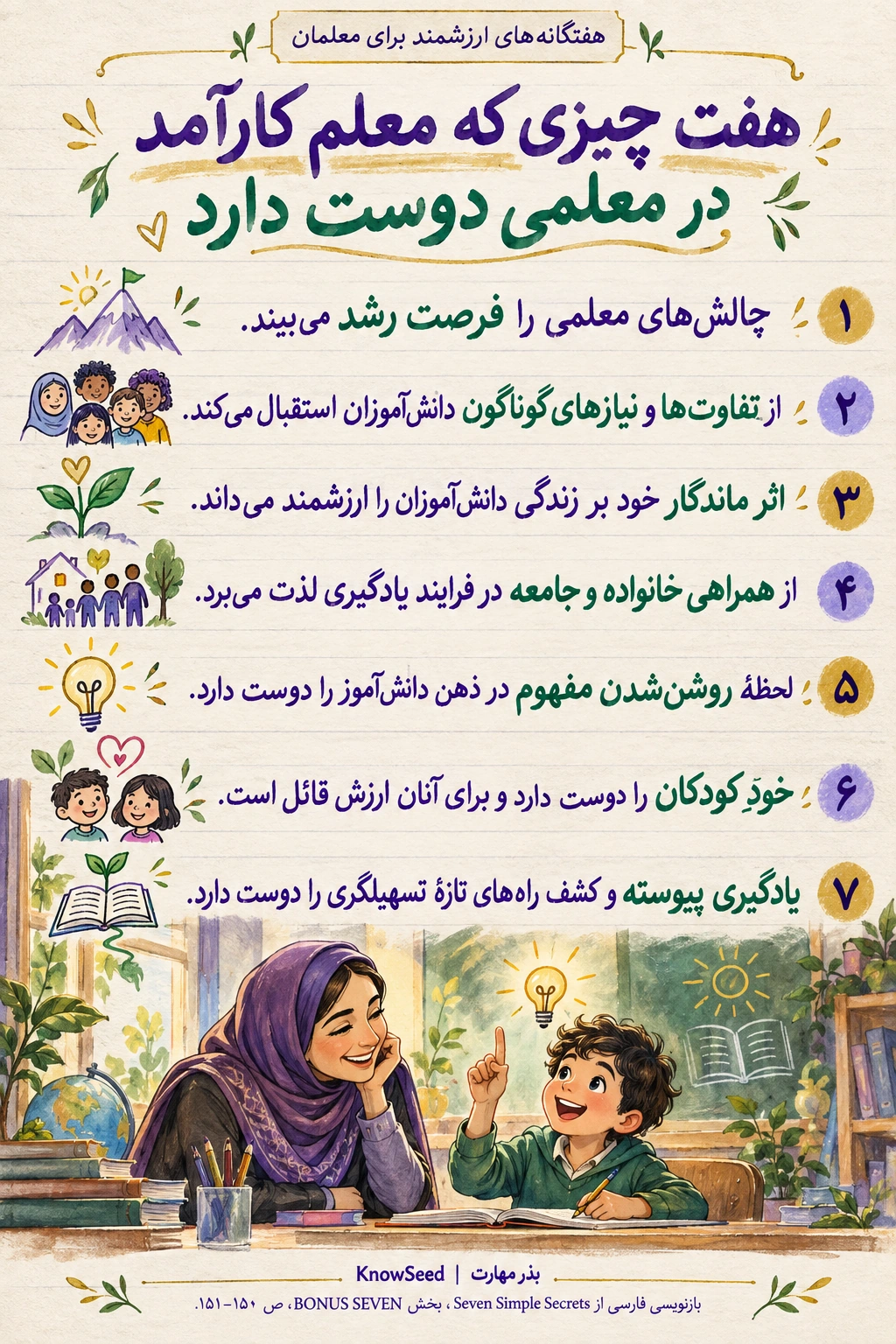 هفت چیز دوست‌داشتنی در معلمی؛ هفت نکتهٔ دست‌نویس
