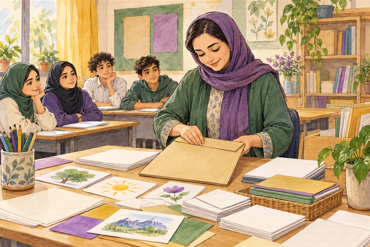 معلم منابع مناسب را با دقت برای فعالیت دانش‌آموزان آماده می‌کند.