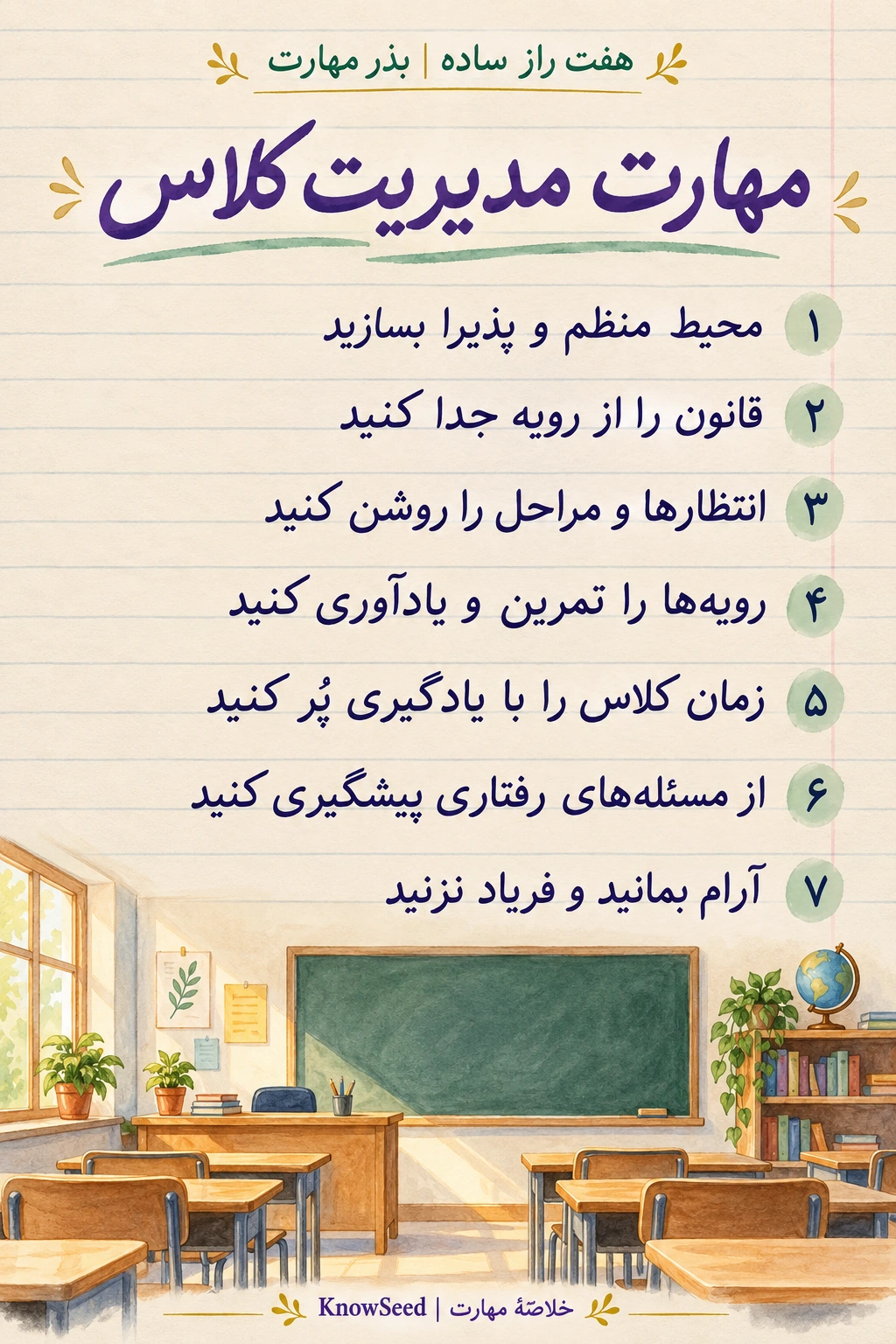 خلاصهٔ مهارت مدیریت کلاس؛ هفت نکتهٔ دست‌نویس